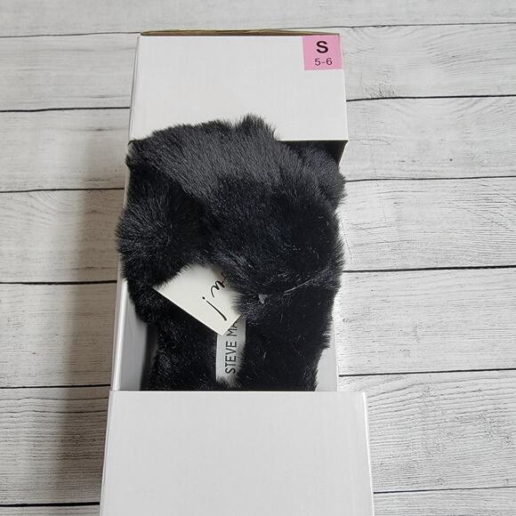 Steve Madden Faux Fur Fluffy Criss Cross Slip On Slippers Black Size S (5-6) - Picture 5 of 7